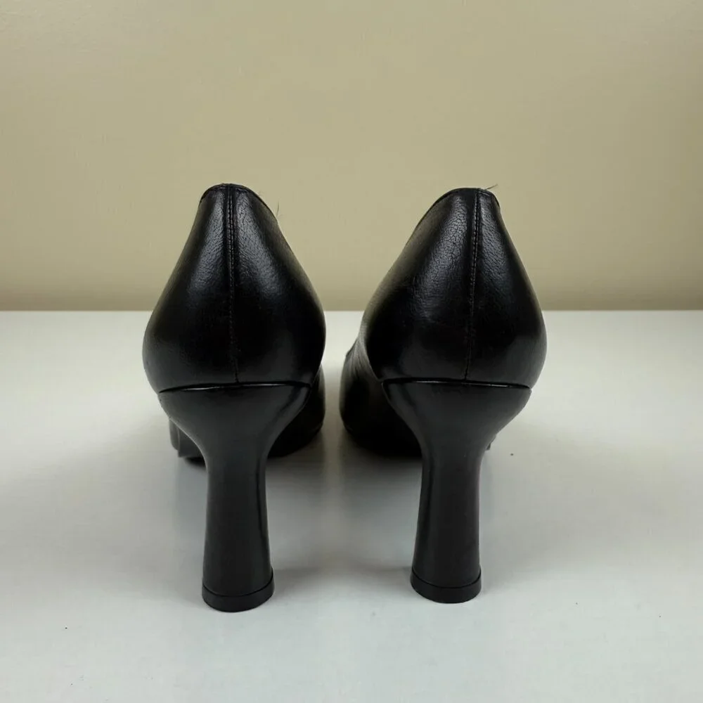 New Stuart Weitzman Black Leather Heel Pumps